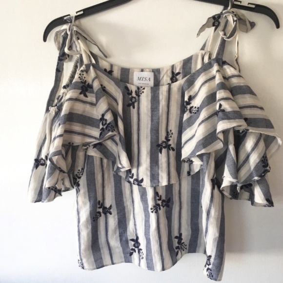 Misa LA Embroidered Stripe Ruffle Tank Top - Picture 2 of 3